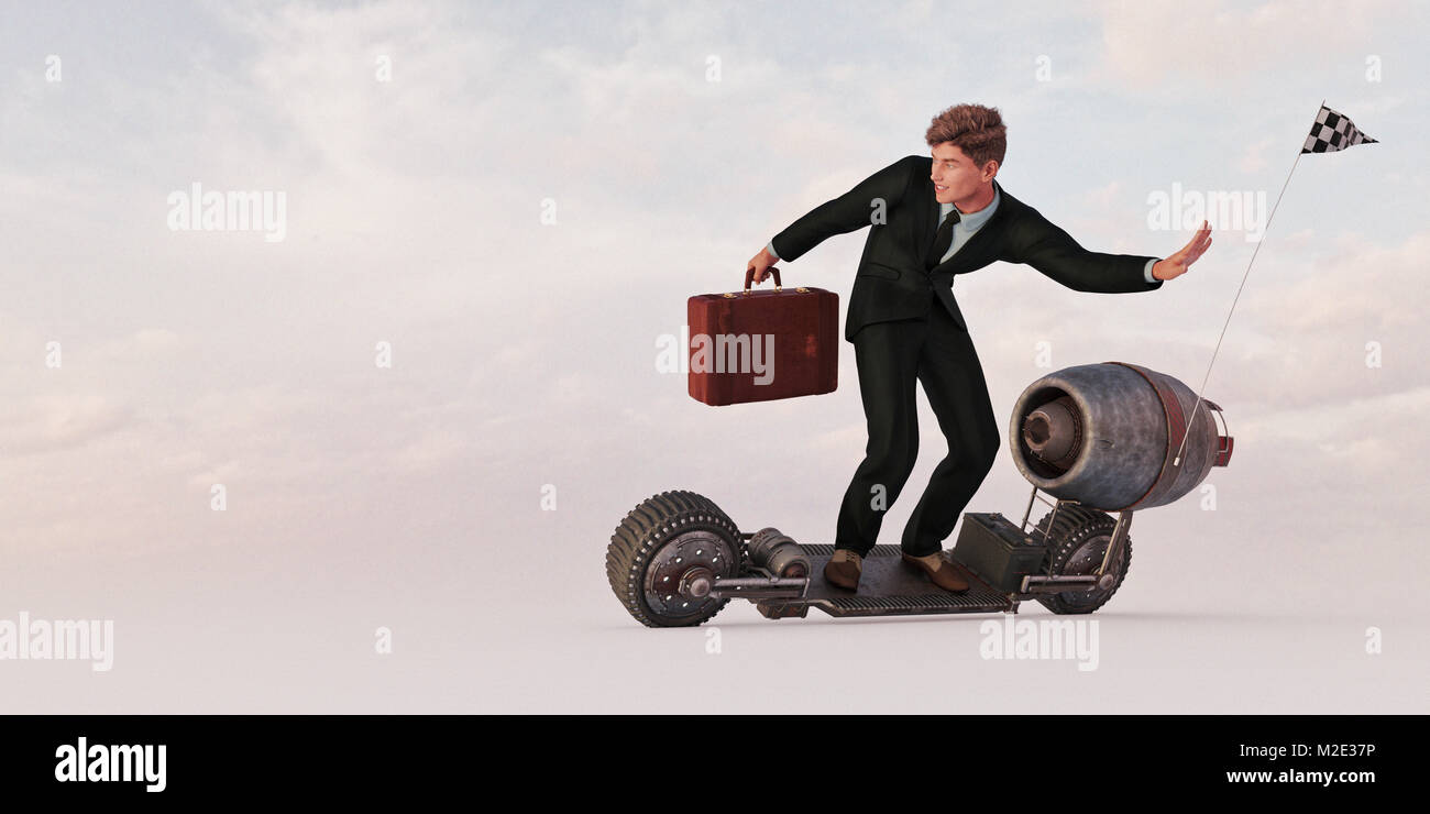 Businessman riding futuristic skateboard Stock Photo
