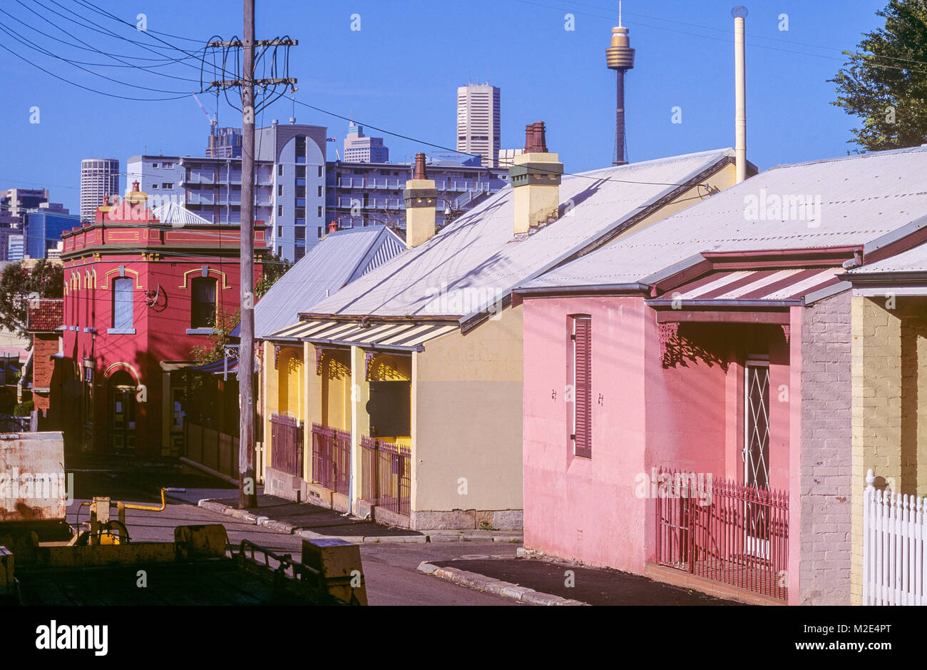 Historic houses in the Sydney suburb of Glebe with detail from the