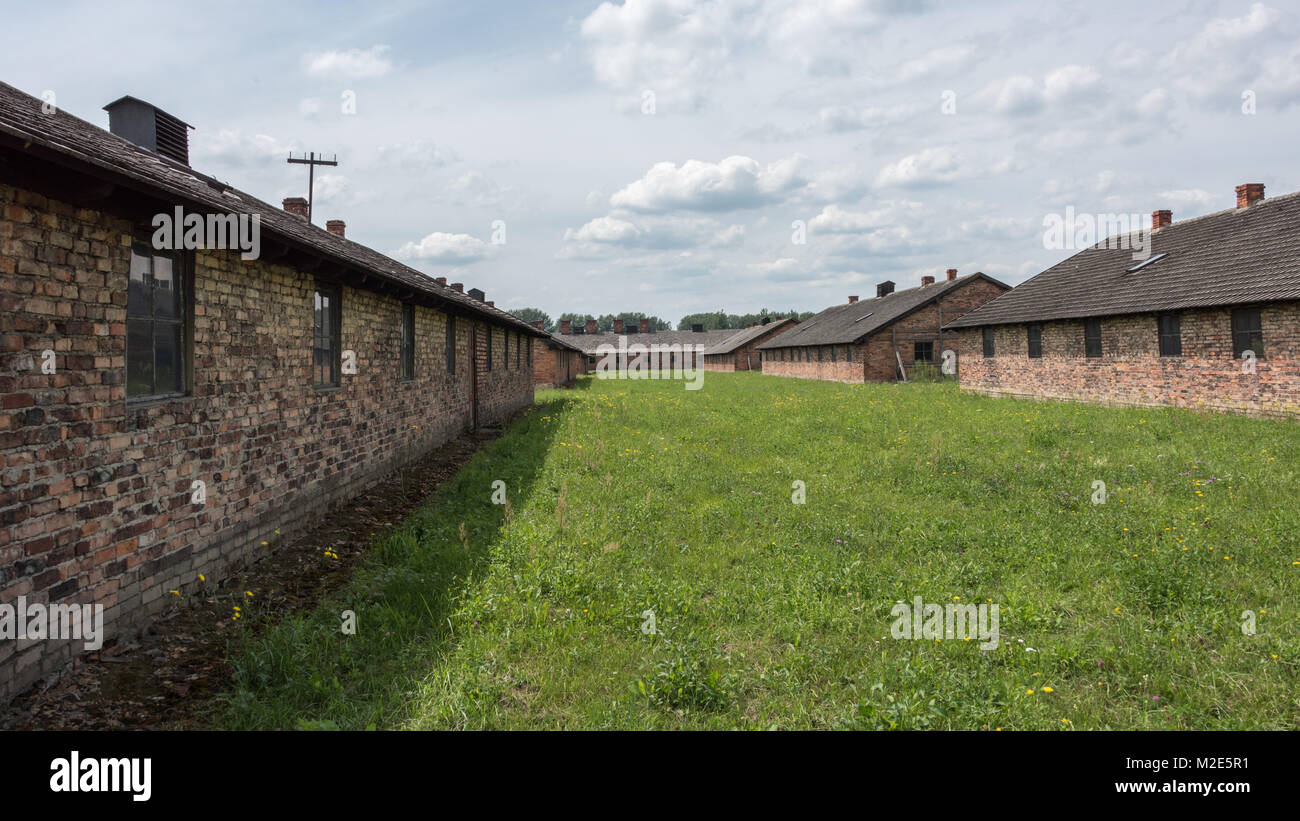 Prisoner Blocks at Birkenau Concentration Camp, Poland Stock Photo