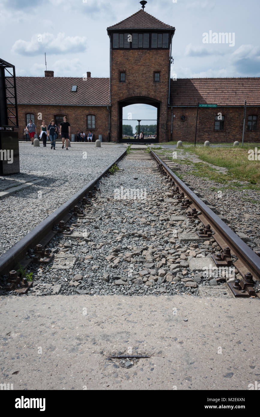 Railways Lines outside Aushcwitz Birkenau Concentration Camp, Poland Stock Photo