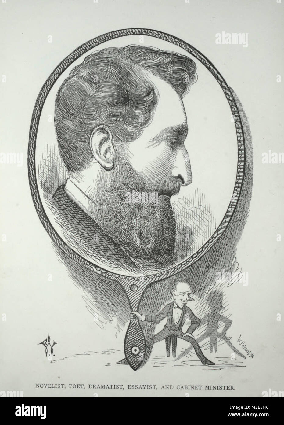 Caricature of Lord Lytton - Novelist, Poet, Dramatist, Essayist, and Cabinet Minister Stock Photo