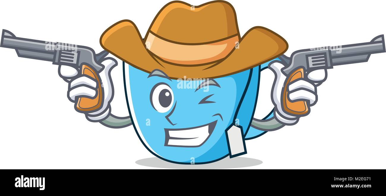 Cowboy tea cup character cartoon Stock Vector