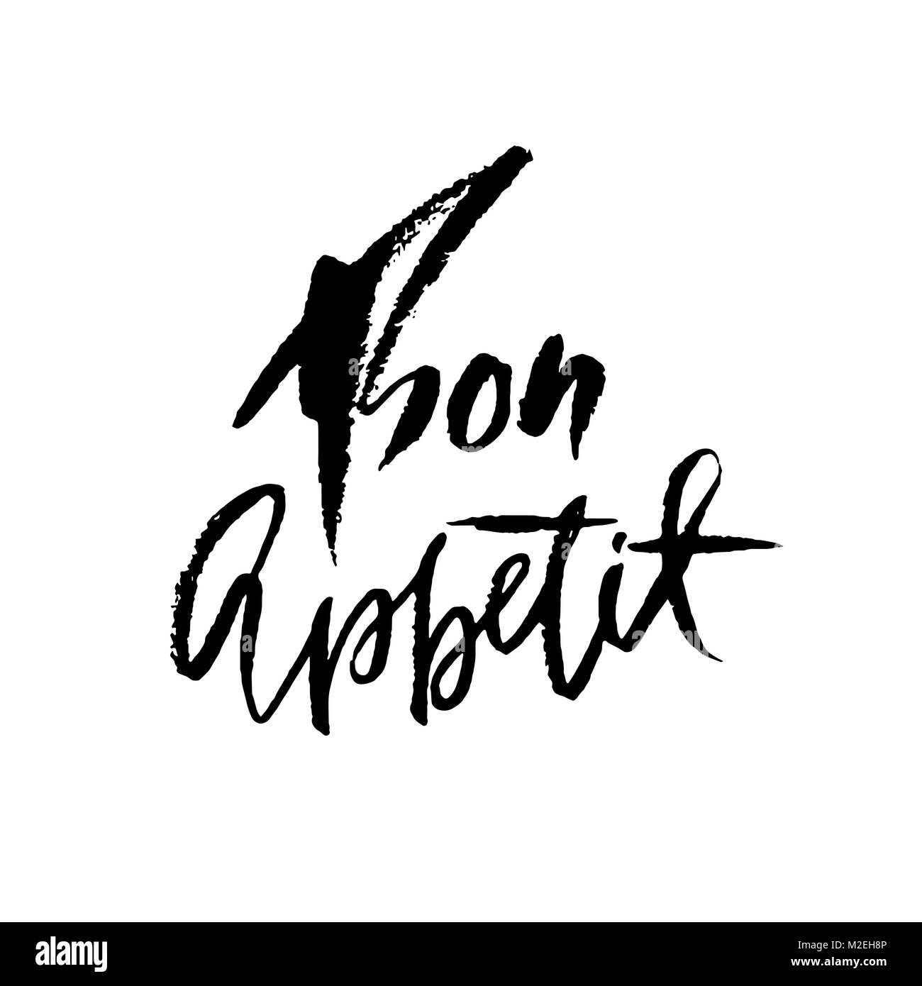 Bon Appetit. Hand drawn phrase. Modern dry brush lettering. Vector illustration. Stock Vector