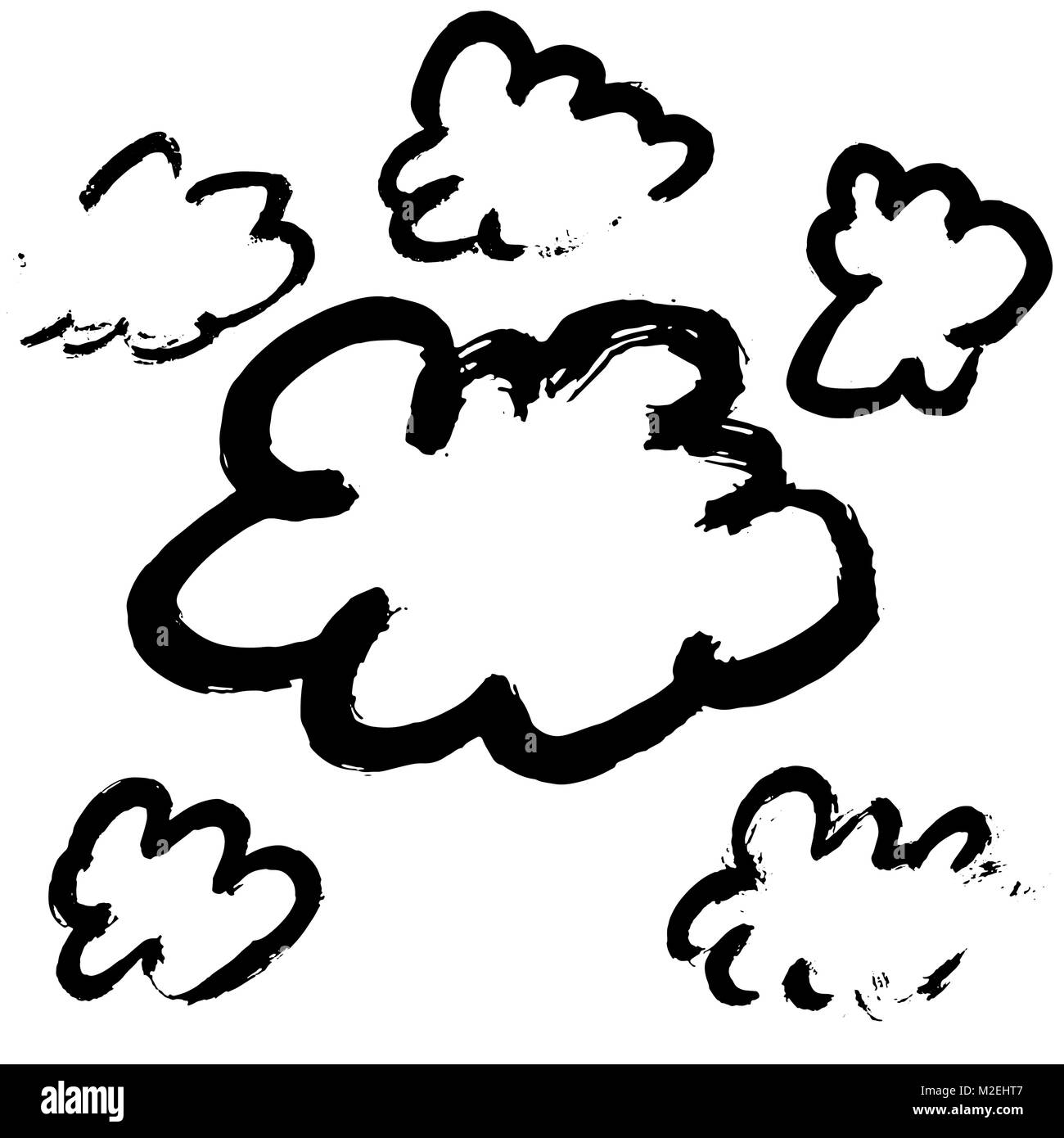 Grunge clouds set painted by dry brush. Vector illustration. Stock Vector