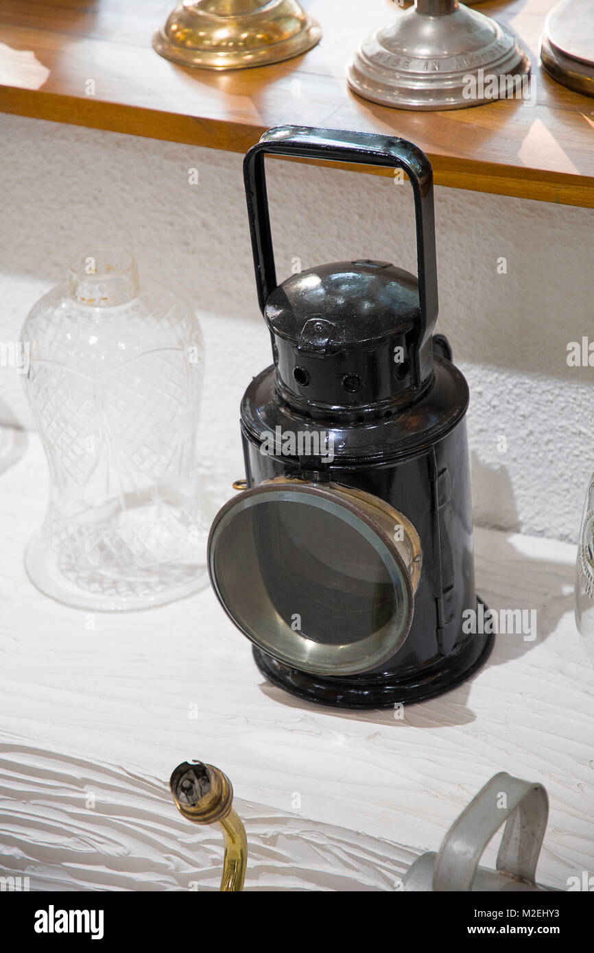 World war 2 dated Wakefields railway signal lamp complete with lenses and burner. Oil lamp used in railways for signaling. A collectible category Stock Photo