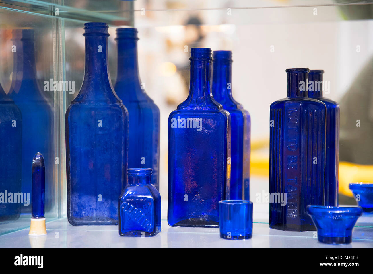 Cobalt glass known as SMALT, prepared by using cobalt compound, cobalt oxide or carbonate in a glass melt. Its glassware is used as decorative glass Stock Photo