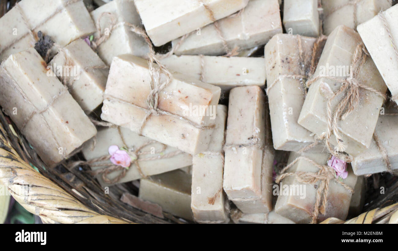 Collection of bars of fragrant hand made organic soap Stock Photo - Alamy