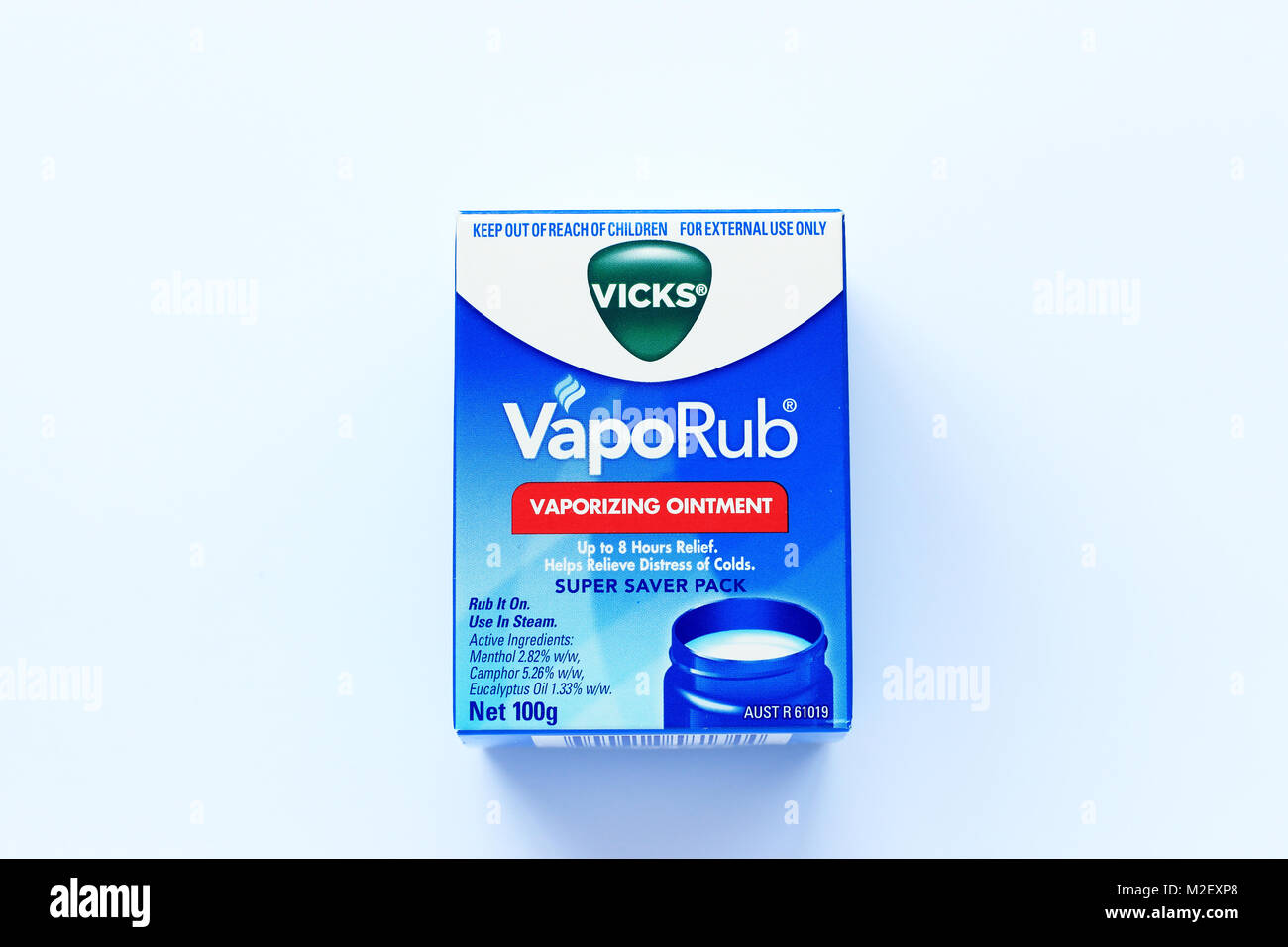 Vicks Vaporub Vapourising Ointment Jar Isolated on white background Stock Photo