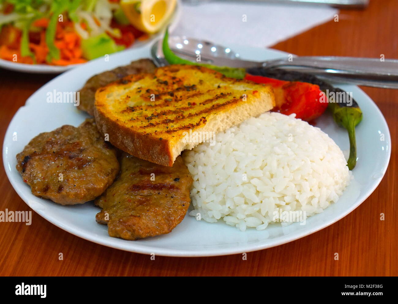 Cooked rice, bread and turkis meat ball Stock Photo