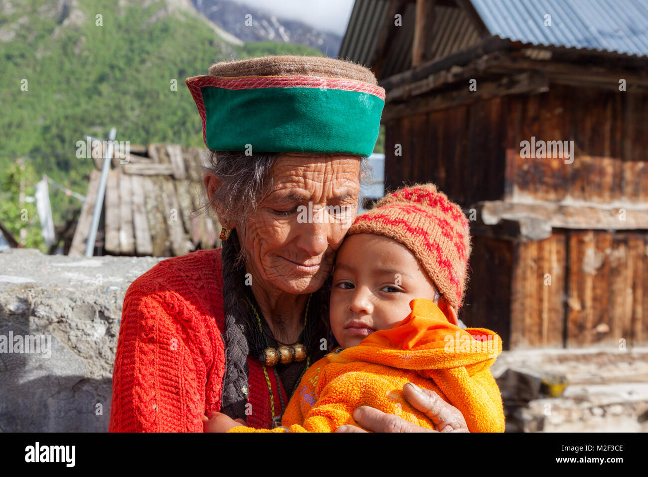 Himachali old woman with baby on the roadtrip to Spiti Valley in Himachal  Pradesh, India Stock Photo - Alamy