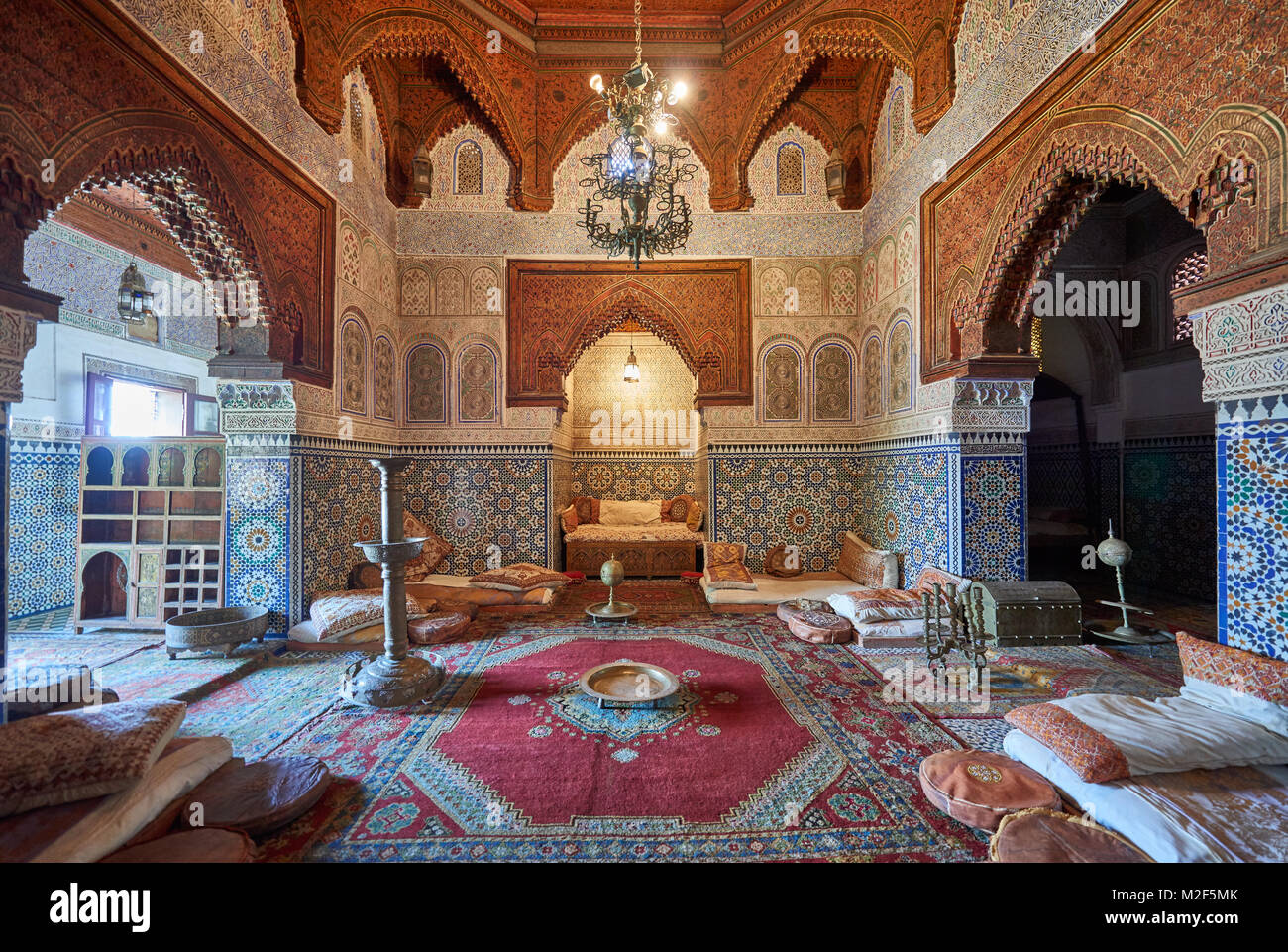 interior shot of gorgeous moorish architecture and interior in Dar Jamai Museum,  Meknes, Morocco, Africa Stock Photo