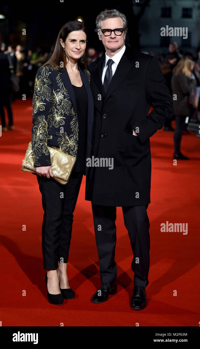 Photo Must Be Credited ©Alpha Press 079965 06/02/2018 Colin Firth and wife Livia Firth Giuggioli  The World Premiere Of The Mercy Leicester Square London Stock Photo