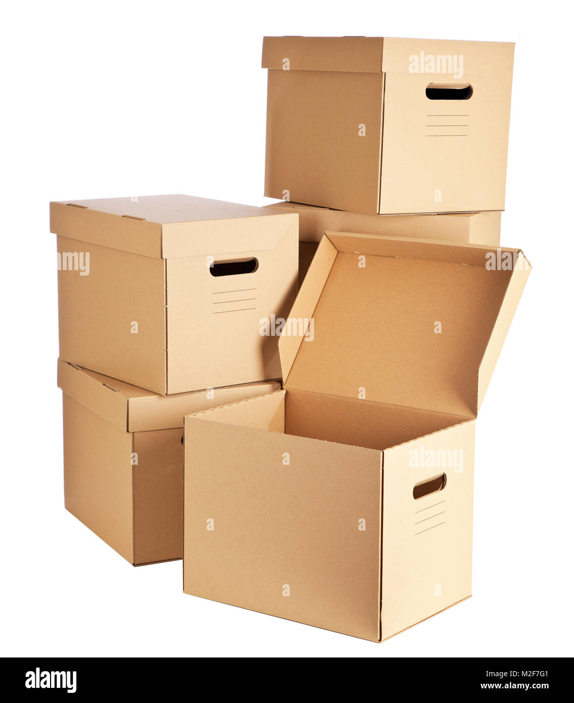 Cardboard boxes on white background Stock Photo Alamy
