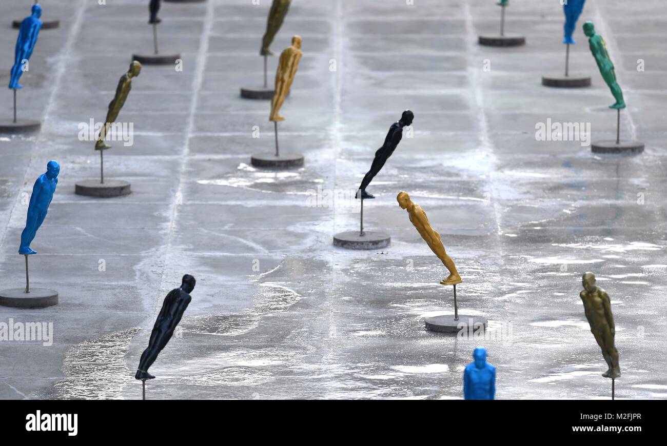 South Korea. 8th February, 2018. Statues outside the MPC. Views from ...