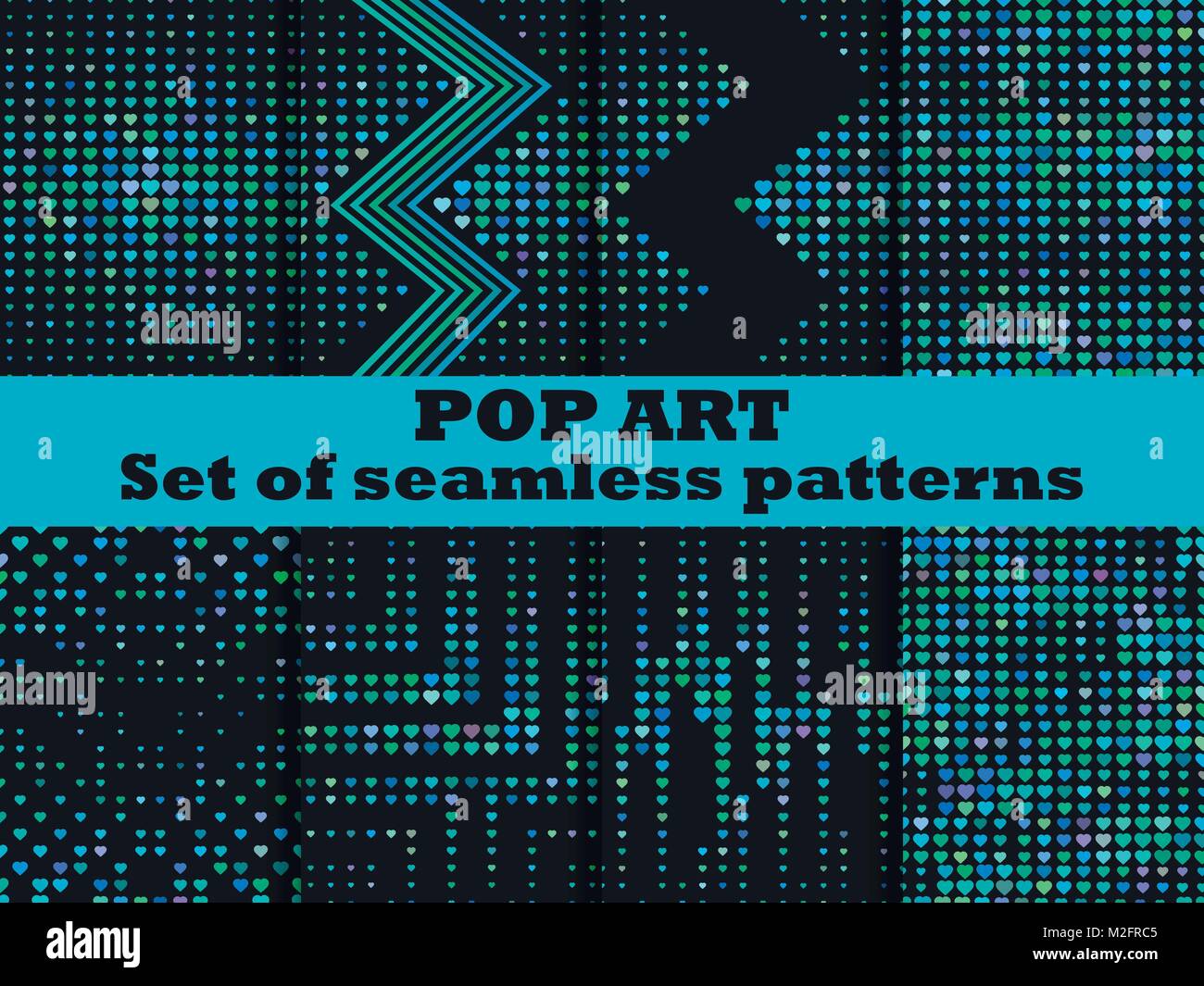 Halftone Seamless Pattern Set Dotted Backdrop With Heart Pop Art