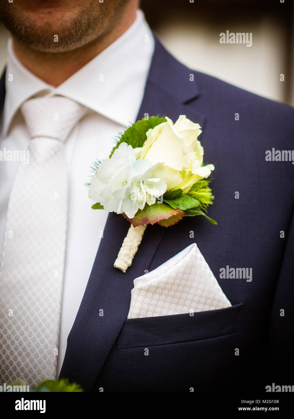the flower decoration at the groom Stock Photo