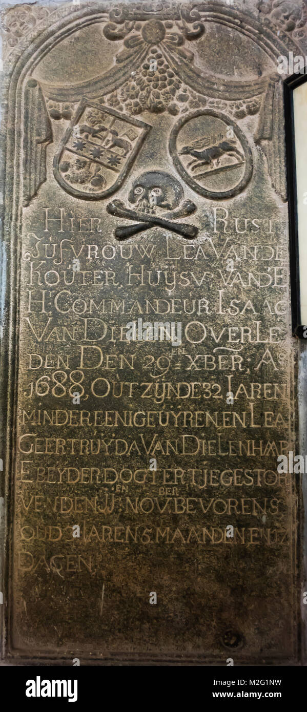 India, Kerala, Cochin, St.Francis church, Dutch tombstone from 1688 Stock Photo