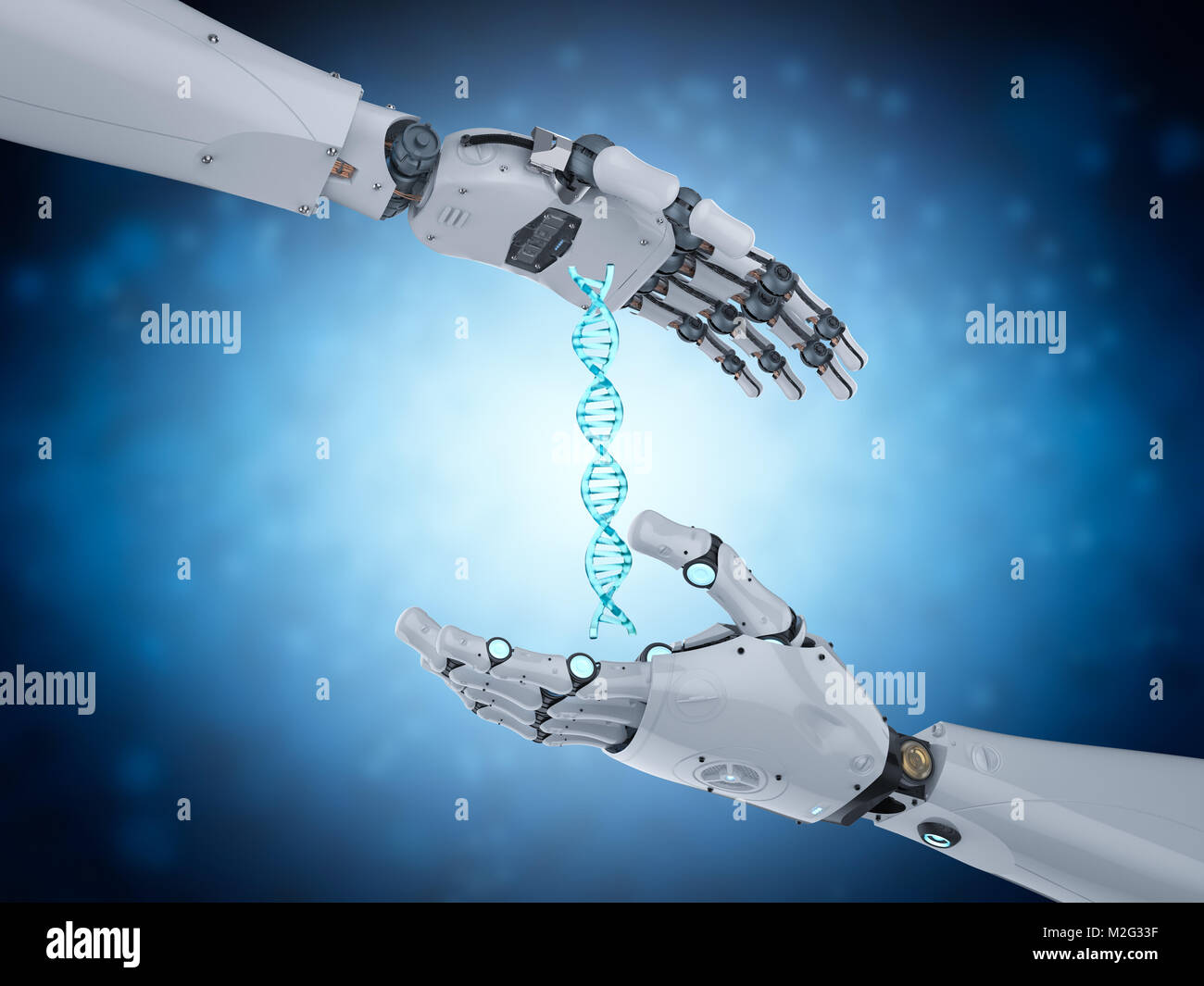 3d rendering robotic hand holding dna helix Stock Photo - Alamy