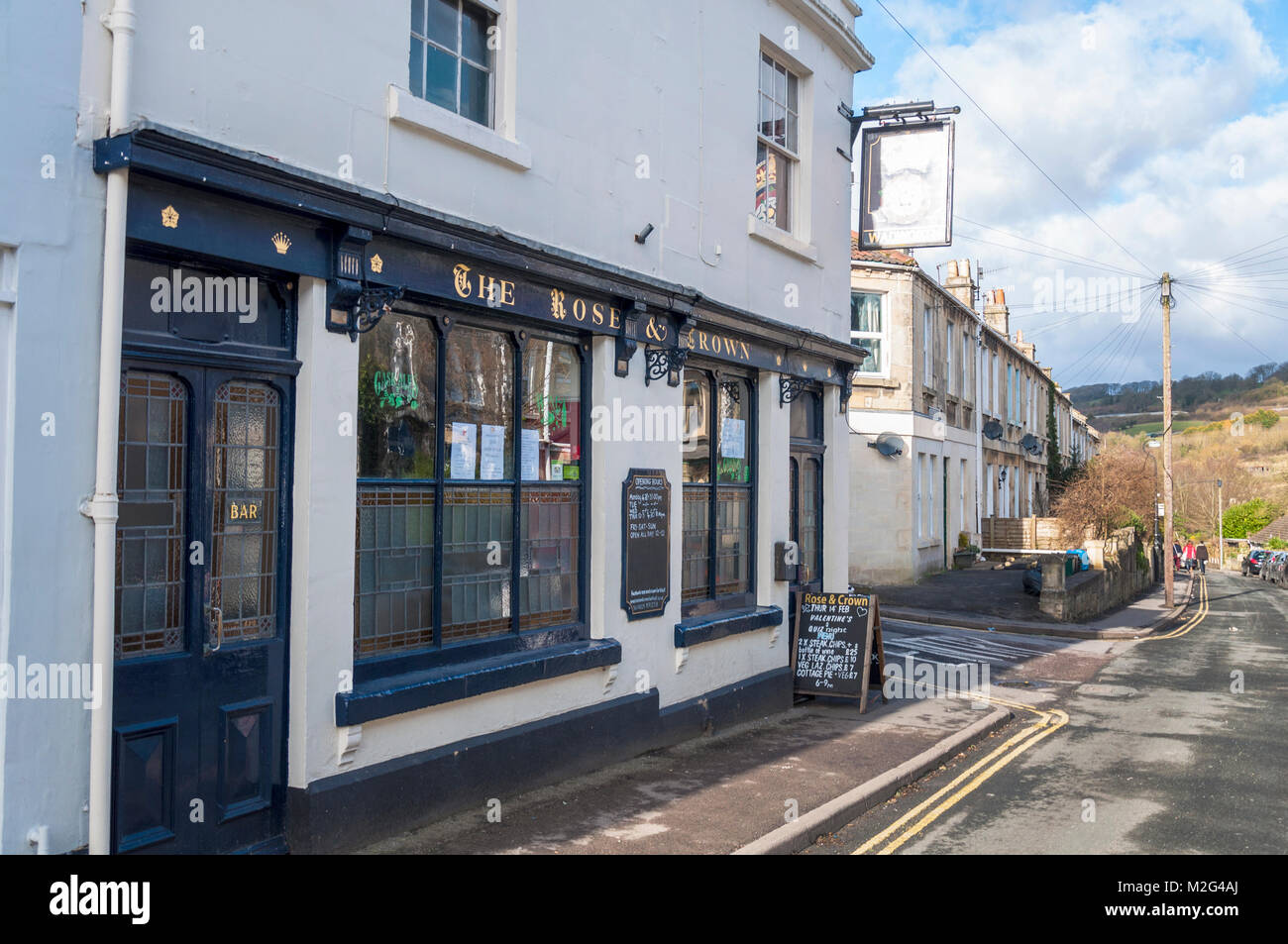 The Rose and Crown pub public house in Larkhall village near Bath, Somerset, England, UK Stock Photo