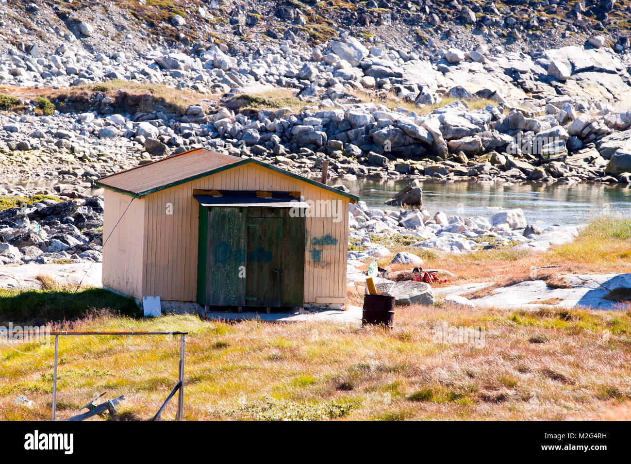 Camp Ataa, Greenland. The Ataa camp is located in northern Greenland at about five hours sailing from Ilulissat, in a beautiful bay that is the ideal  Stock Photo