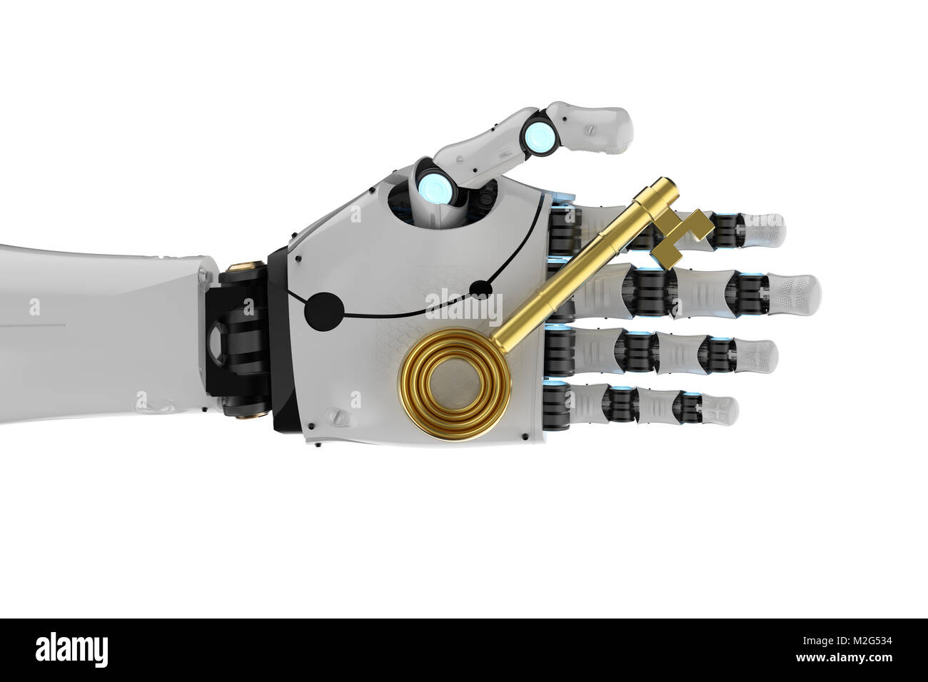 3d rendering robot hand holding golden key isolated on white Stock ...