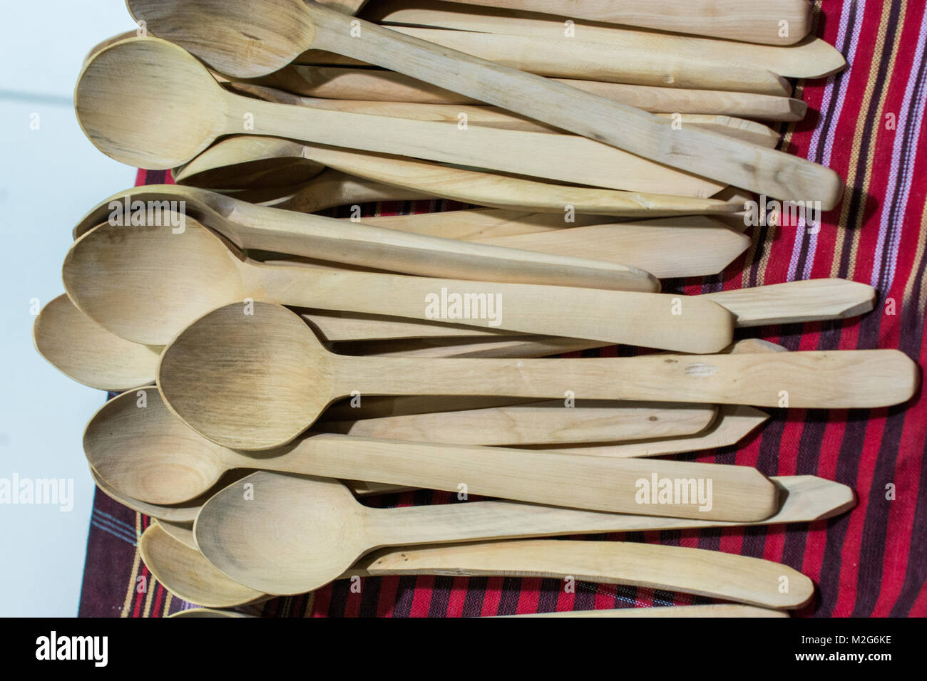 dozens of soup spoon or tablespoon made of wood Stock Photo Alamy