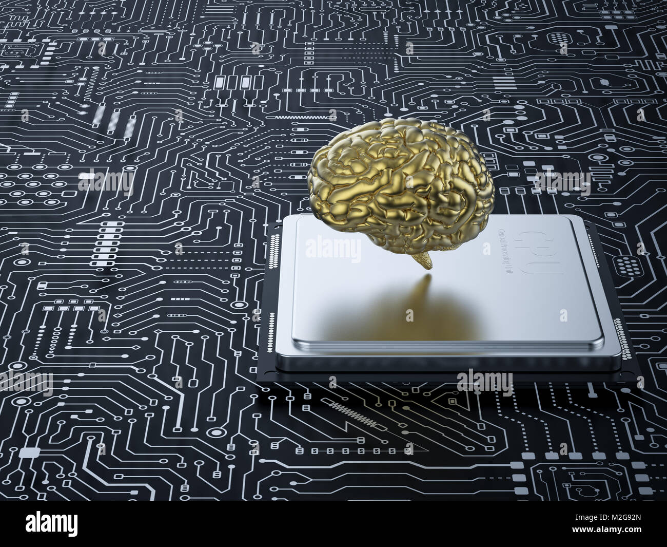 3d rendering ai brain with cpu on mainboard Stock Photo - Alamy