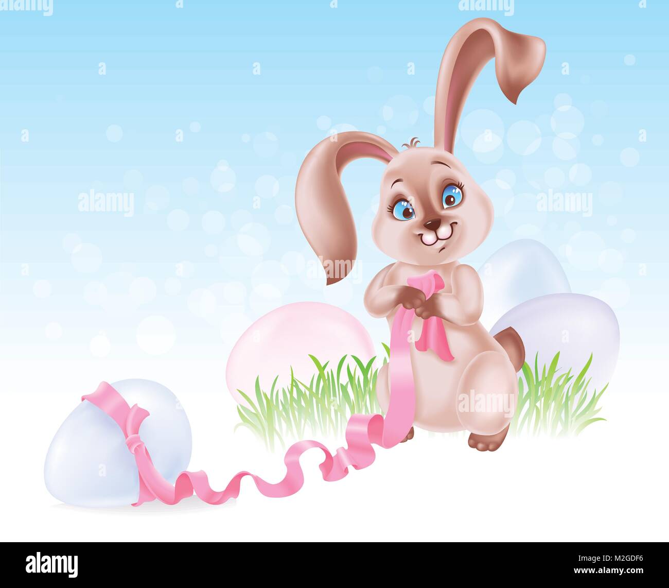 Easter Bunny at the Egg hunt Stock Vector