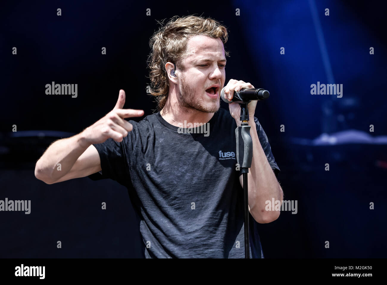 Sänger und Frontmann der Imagine Dragons Dan Reynolds beim Auftritt auf der Centerstage des Rock im Park-Festivals 2013 in Nürnberg. +++ 3S PHOTO / Foto: Sven-Sebastian Sajak Stock Photo