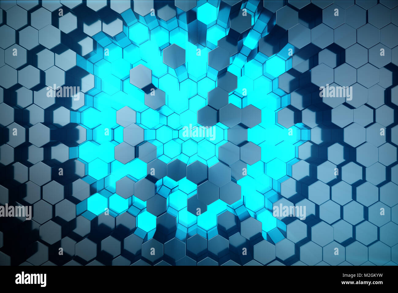 3D illustration Abstract blue of futuristic surface hexagon pattern ...