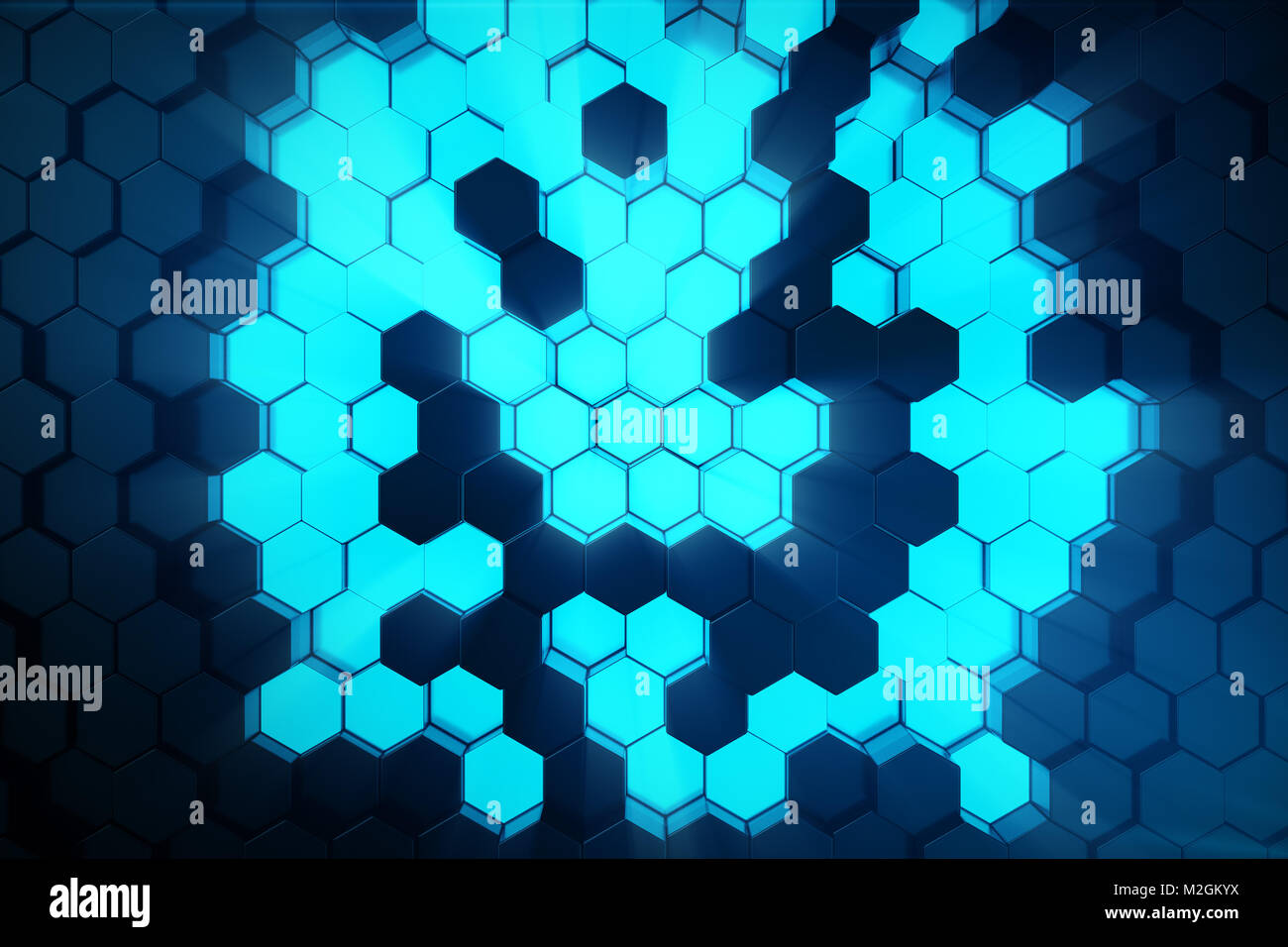 3D illustration Abstract blue of futuristic surface hexagon pattern ...