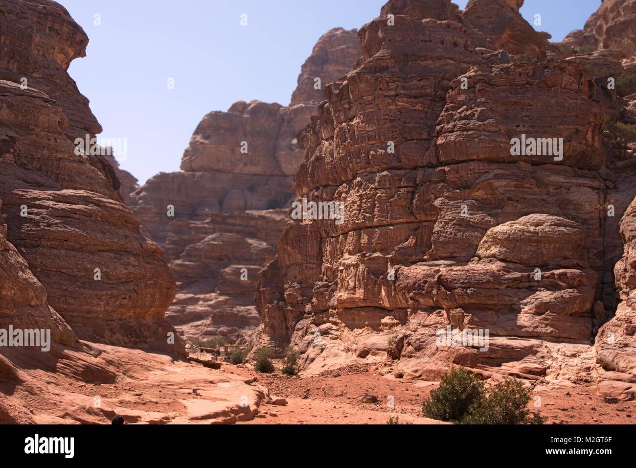 Mars landscape on mountain and valley views of rose city of Petra, Jordan Stock Photo