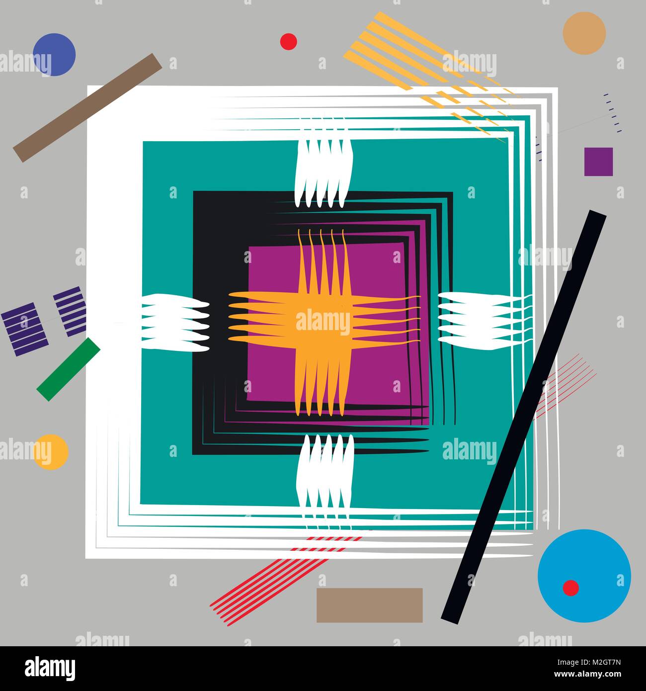 Abstract Composition in the style of Malevich. Futurism Supermatism Background. Colorful Abstract Geometric forms on gray background. Cubism, futurism Stock Vector
