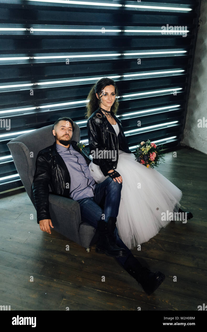 Wedding in the style of rock. Rocker or Biker wedding Stock Photo - Alamy