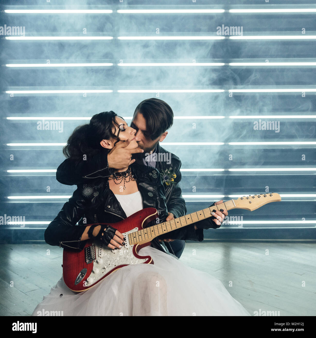 Wedding in the style of rock. Rocker or Biker wedding Stock Photo - Alamy