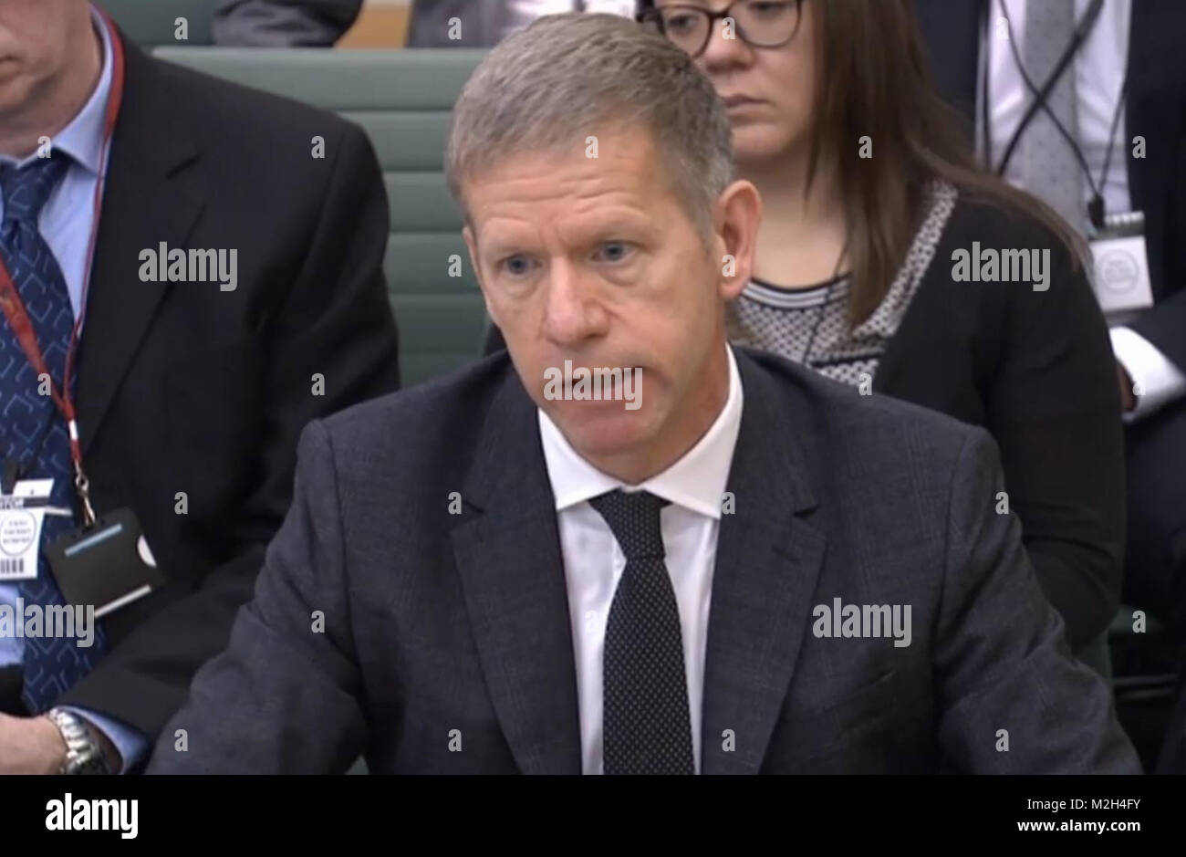 Witness, Justin Russell, Director General, Prisons, Offender and Youth Justice Policy, Ministry of Justice, gives evidence at the Justice Select Committee at the House of Commons in London on the subject of the Parole Board. Stock Photo