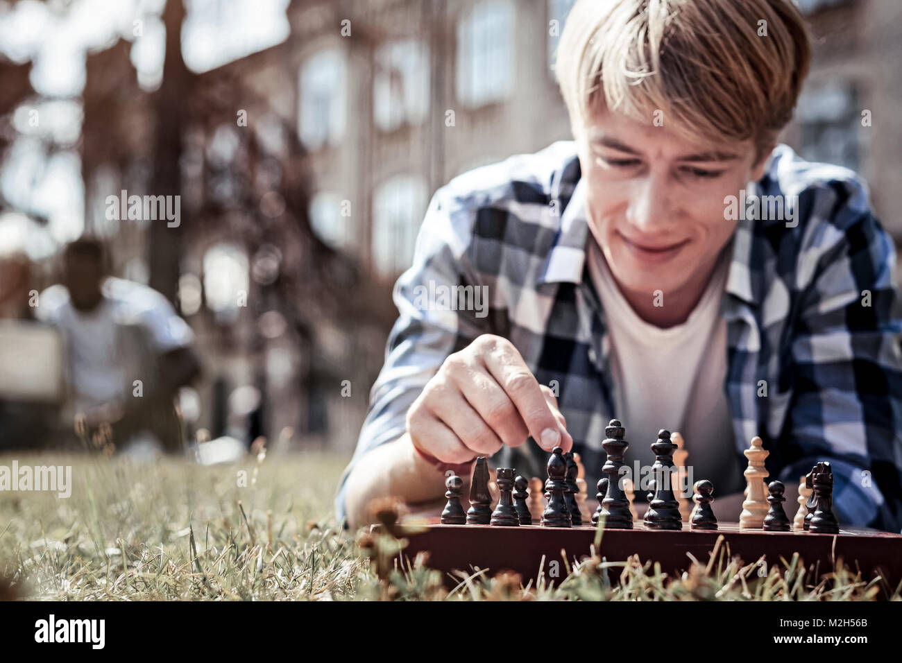 Selective focus of a chess board Stock Photo