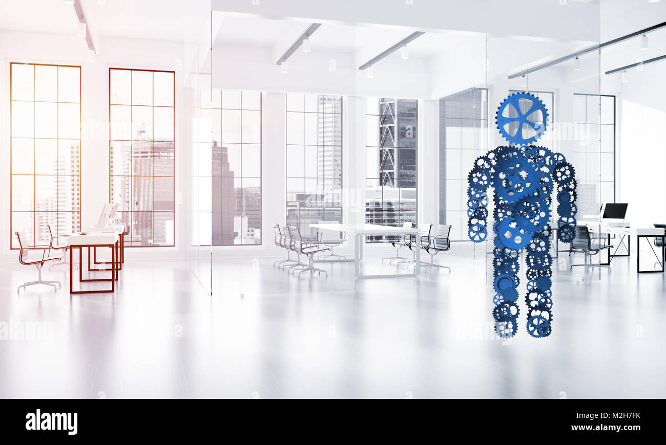 Silhouette or design of man presented as one working mechanism and ...
