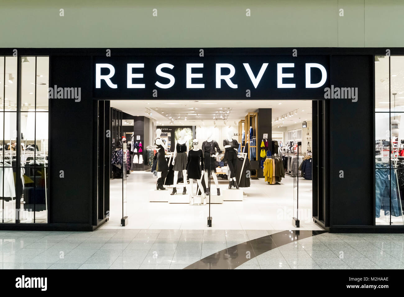 ZAMOSC, Poland - 5 DECEMBER, 2017: Reserved store at Galeria shopping  center. Reserved is a Polish clothing store chain Stock Photo - Alamy