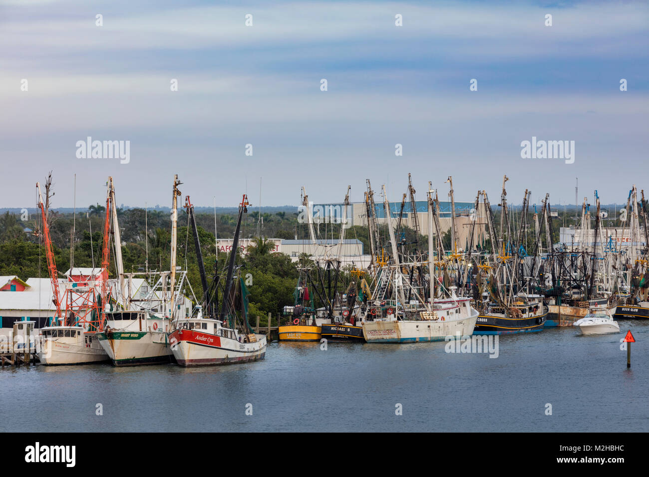 Commercial shrimp boats docked on San Carlos Island, Ft Myers, Florida, USA Stock Photo