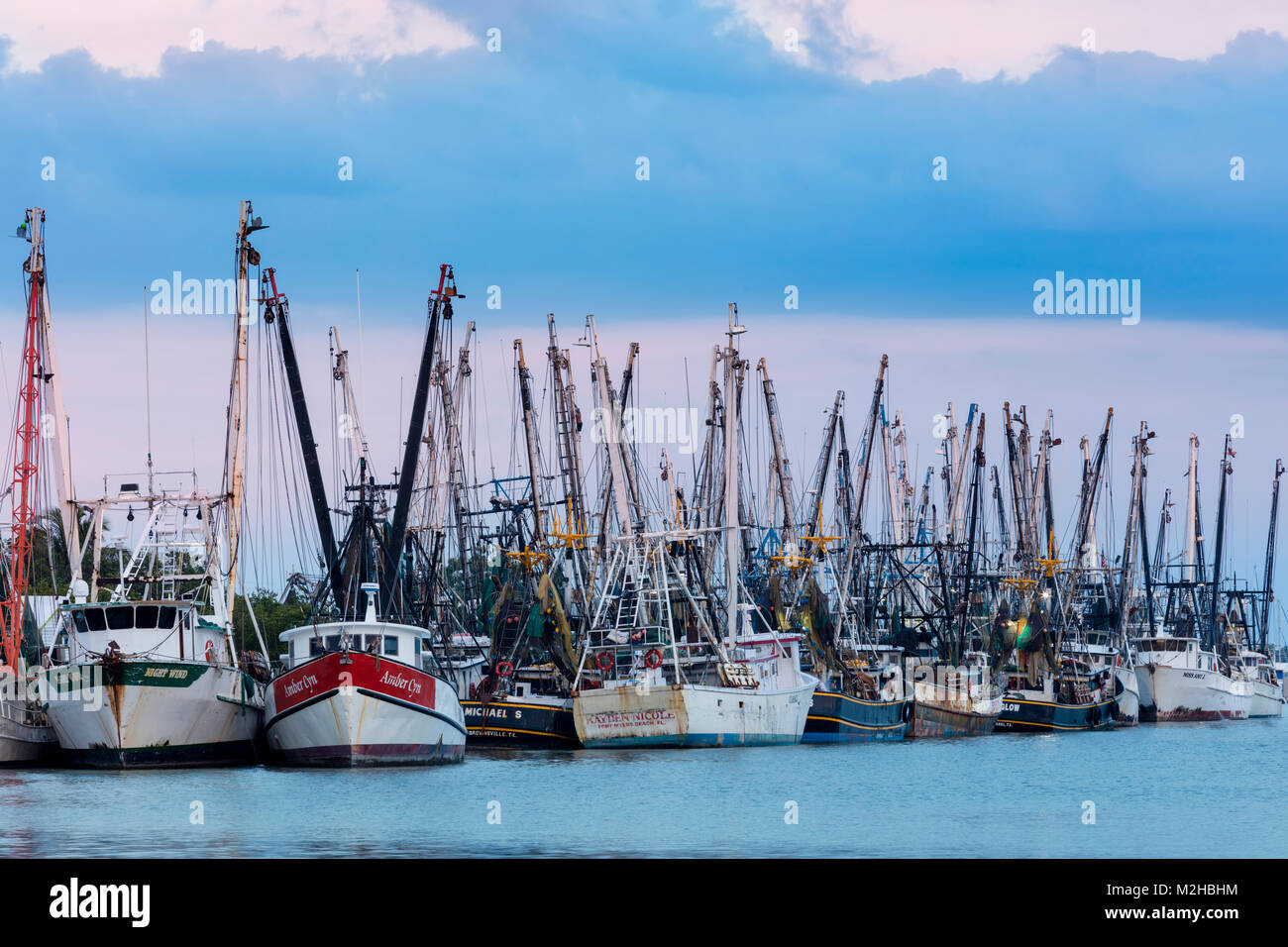 Commercial shrimp boats docked on San Carlos Island, Ft Myers, Florida, USA Stock Photo