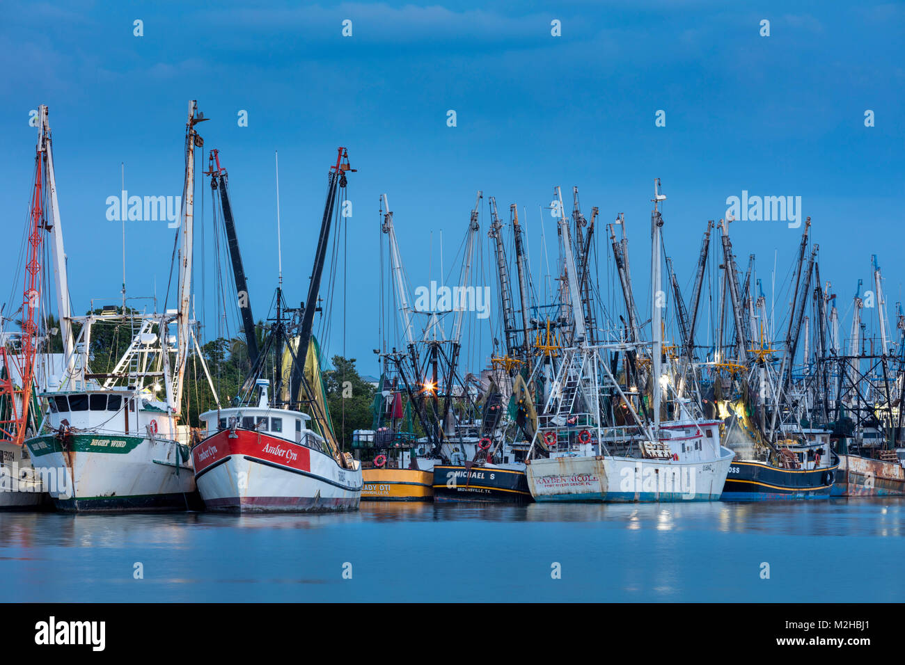 Commercial shrimp boats docked on San Carlos Island, Ft Myers, Florida, USA Stock Photo