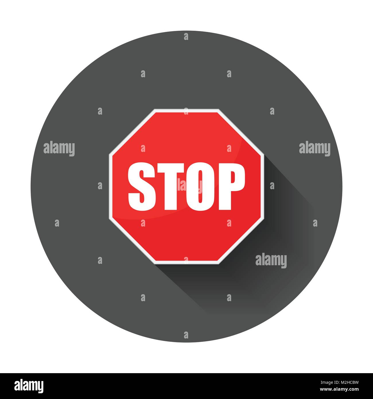 Red stop sign vector icon. Danger symbol vector illustration with long shadow. Stock Vector