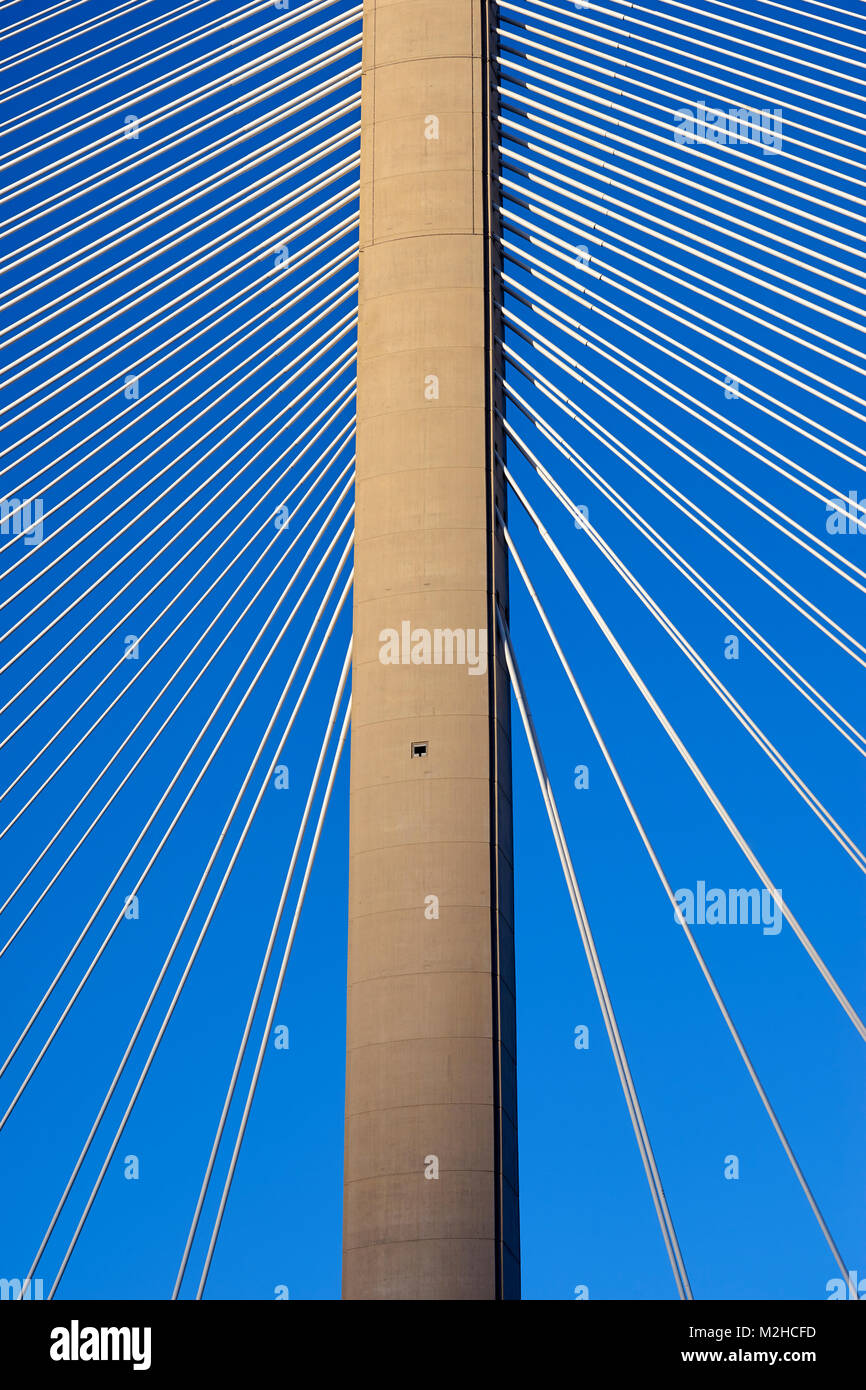 Queensferry Crossing Bridge, North Tower and suspension cables.  Scotland Stock Photo