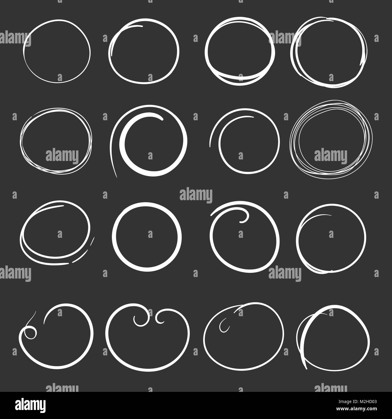 Hand drawn circles icon set. Collection of pencil sketch symbols