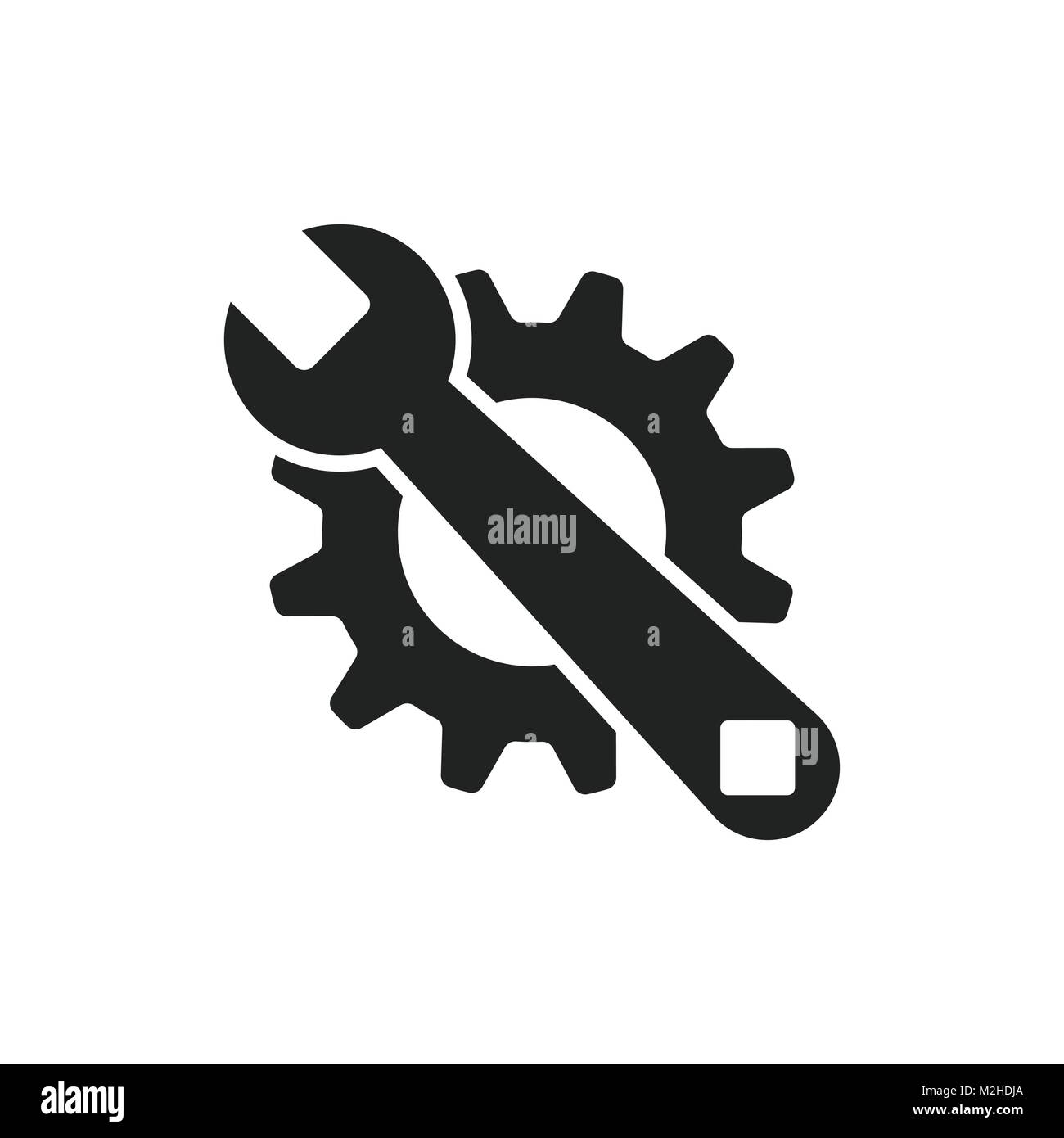 Service tools flat vector icon. Cogwheel with wrench symbol logo