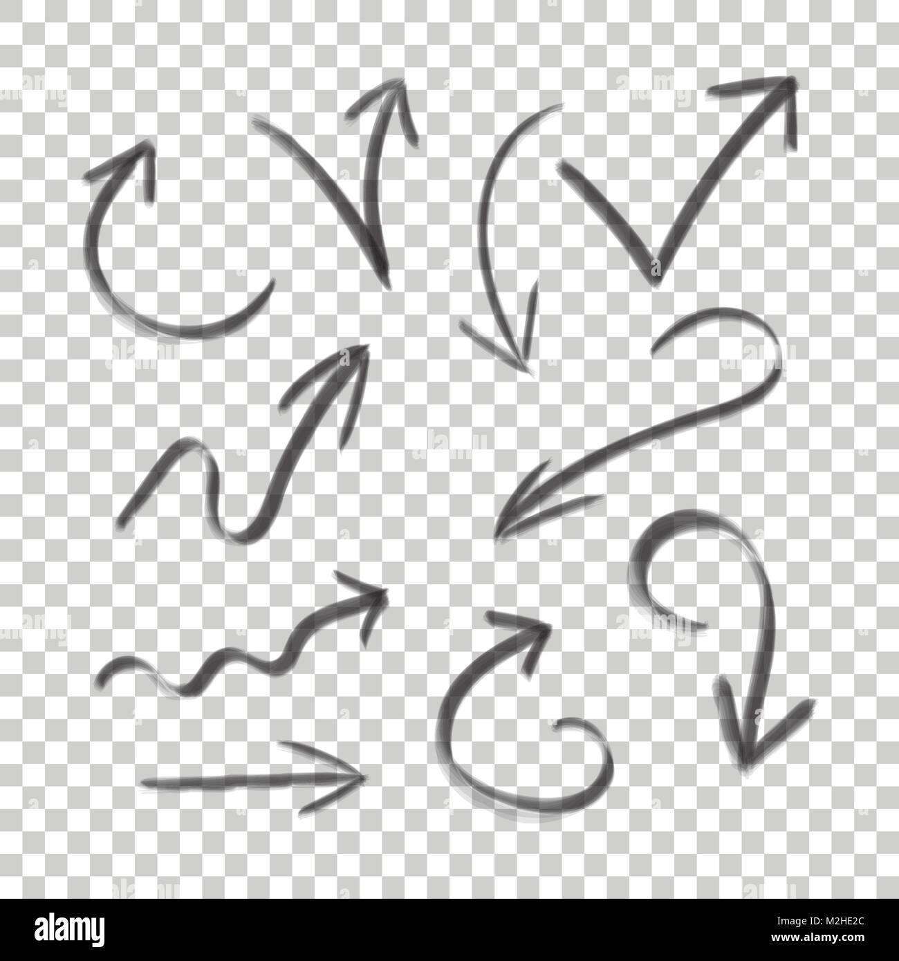 Hand drawn arrow set icon. Collection of pencil sketch symbols. Vector illustration on isolated background. Stock Vector