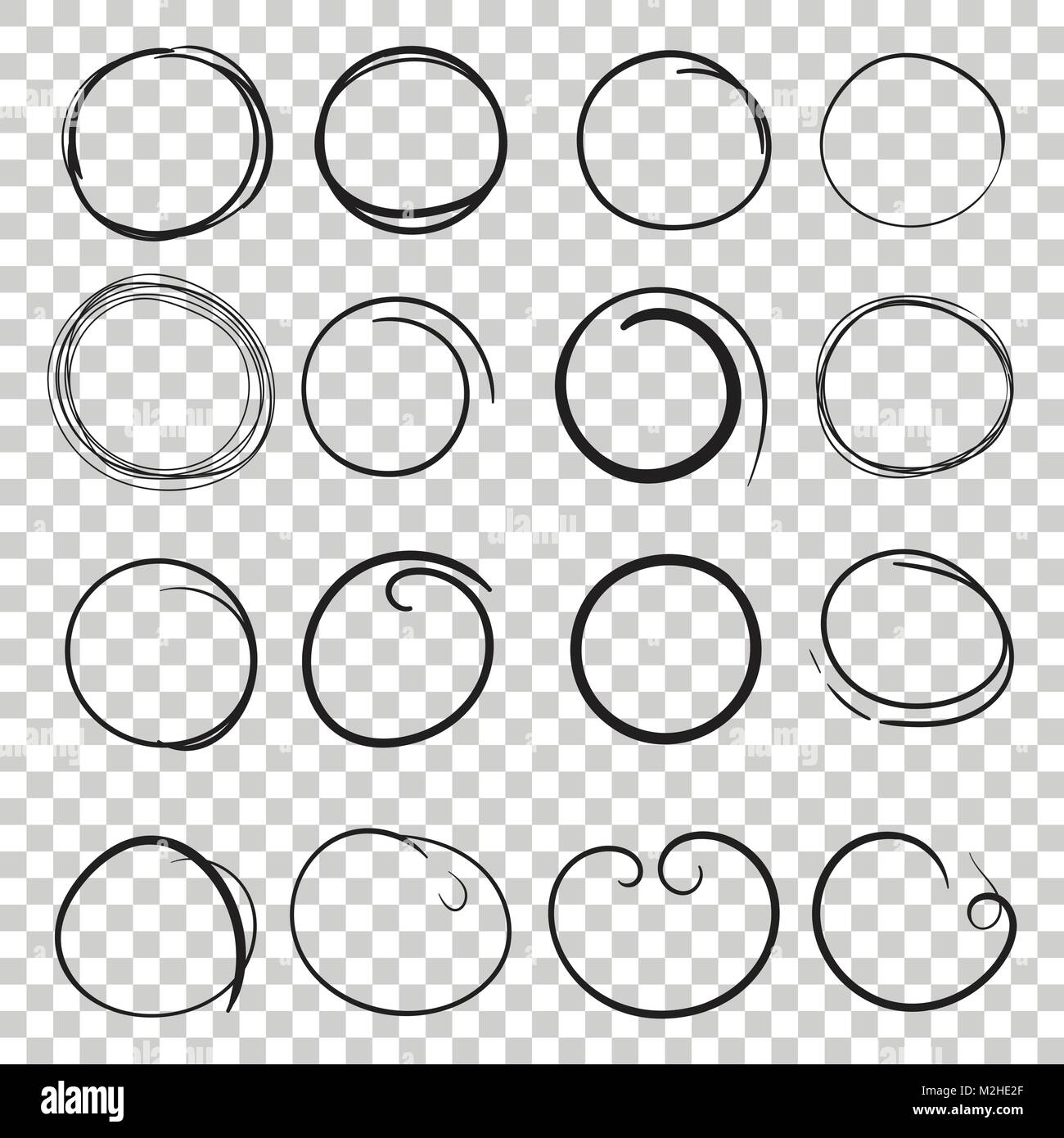 Hand drawn circles icon set. Collection of pencil sketch symbols