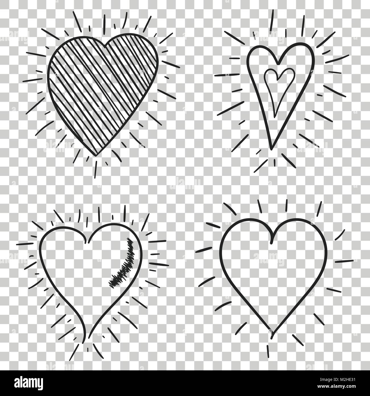 Love Story - set of vector illustrations of love. Cute Romantic simple  drawings black ballpoint pen cliparts on a white background Stock Vector
