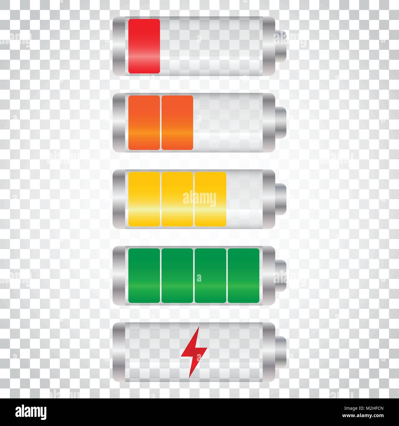Set of battery charge level indicator. Vector illustration on isolated background. Simple business concept pictogram. Stock Vector